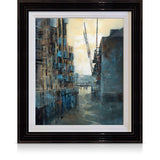 A signed, 30 inch limited edition print of "Spice & Type, Butler's Wharf" from mixed media artist Ed Robinson, in a black frame.