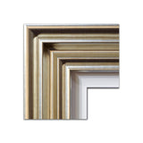 Detail of the frame supplied with this painting. A simple, off-gold bevelled frame with a plain white inside trim.