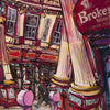 Colourful illustration of Leadenhall Market with architectural details and the Broker's Wine Bar awning.