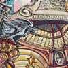 Decorative Leadenhall Market ceiling with intricate designs and a dragon figure.