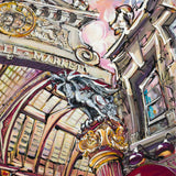 Decorative architectural detail of Leadenhall Market with a dragon sculpture on the building's facade.