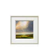 Framed Harry Brioche artwork of a landscape with a swirling sky on a white background