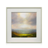 Framed Harry Brioche painting of a landscape with a sky and fields.