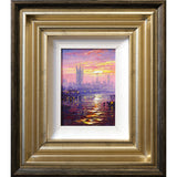 A closer view of Andrew Grant Kurtis' sunset painting of Westminster and the Thames. 
