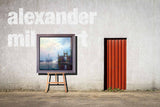 Framed Andrew Grant Kurtis artwork on an easel against a textured wall with 'alexandermiles.art' branding.