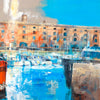 Abstract art piece with architectural elements and interwoven mixed media.