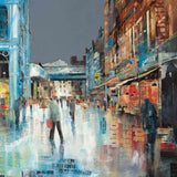 Colourful Borough Market street scene with people and buildings