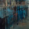 Expressionist art piece with text overlay on a dark background