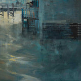 Expressionist art with text overlay and geometric shapes
