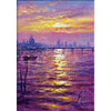 Detailed close-up ofAndrew's canvas. The sky and river are ablaze with colour from the  warm glow of a rising sun.