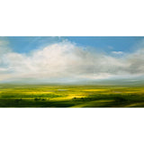 Green Harry Brioche landscape with a blue sky and white clouds