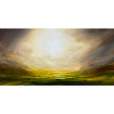 Impressionistic Harry Brioche landscape with a large, swirling sky over a green field.