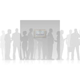 A graphic depicting the size of the artwork on a standard wall. People appear alongside in silhouette to offer relative context.