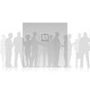 A graphic representing the size of Andrew's painting on a standard 2.4 metre high wall. A group of people are pictured alongside in silhouette, providing additional scale and context.