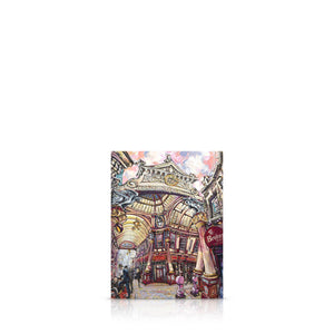 A signed, limited edition print of "Leadenhall Market" by artist Allan Stephens, on a 20 inch box canvas.