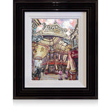 A signed, 20 inch limited edition print of "Leadenhall Market" from artist Allan Stephens, in a black frame.