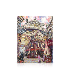 A signed, limited edition print of "Leadenhall Market" by artist Allan Stephens, on a 30 inch box canvas.