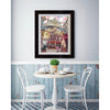 Artist Allan Stephens' 30 inch limited edition print of "Leadenhall Market" displayed in an upmarket brunch spot.