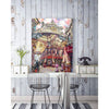 Artist Allan Stephens' 40 inch limited edition print of "Leadenhall Market" displayed in a light and airy summer house.
