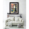 Artist Allan Stephens 30 inch limited edition print of "River Cruise" displayed in a relaxed, family setting.