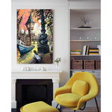 Artist Allan Stephens' 40 inch limited edition print of "River Cruise" above a fireplace in a victorian terrace conversion.