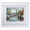 A signed, 20 inch limited edition print of "St.Katharine Docks" from artist Allan Stephens, in a white frame.