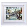 A signed, 20 inch limited edition print of "St.Katharine Docks" from artist Allan Stephens, in a white frame.