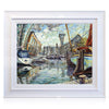 A signed, 30 inch limited edition print of "St.Katharine Docks" from artist Allan Stephens, in a white frame.