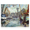 A signed, limited edition print of "St.Katharine Docks" by artist Allan Stephens, on a 40 inch box canvas.