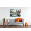 Artist Allan Stephens' 40 inch limited edition print of "St.Katharine Docks" hung in a collector’s home, above their sofa.