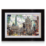 A signed, 30 inch limited edition print of "City of London" from artist Allan Stephens, in a black frame.