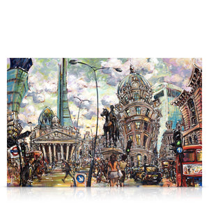 A signed, limited edition print of "City of London" by artist Allan Stephens, on a 40 inch box canvas.
