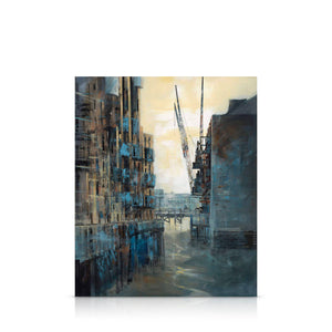 A signed, limited edition print of "Spice & Type, Butler's Wharf" by mixed media artist Ed Robinson, on a 30 inch box canvas.