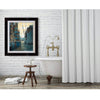 Artist Ed Robinson’s 30 inch limited edition print of "Spice & Type, Butler's Wharf" hung in a stylish, modern bathroom.