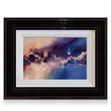 A signed, 20 inch limited edition print of "Westminster" from artist Jon Gubbay, in a black frame.