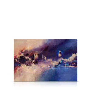 A signed, limited edition print of "Westminster" by artist Jon Gubbay, on a 30 inch box canvas.