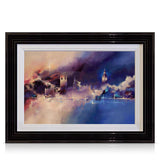 A signed, 30 inch limited edition print of "Westminster" from artist Jon Gubbay, in a black frame.