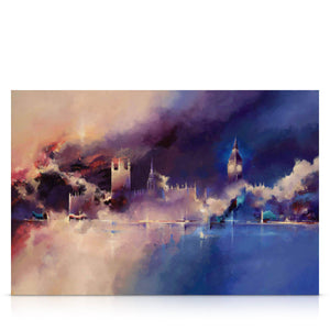 A signed, limited edition print of "Westminster" by artist Jon Gubbay, on a 40 inch box canvas.