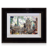 A signed, 20 inch limited edition print of "City of London" from artist Allan Stephens, in a black frame.
