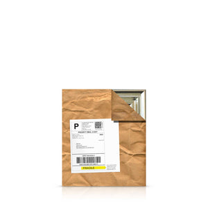 A sold Andrew Grant Kurtis painting, wrapped in brown paper ready to be shipped to it's new owner.