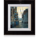 A signed, 20 inch limited edition print of "Spice & Type, Butler's Wharf" from mixed media artist Ed Robinson, in a black frame.
