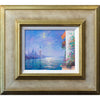 A better look at Andrew's Venice painting. A shabby-chic off-gold frame sits around a bright, hopeful view of Venice from across the lagoon.
