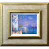 A closer view of Andrew's artwork. A thick, but simple off-gold frame surrounds his jewel of a painting.