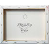 The reverse of Andrew's canvas. The artist's hand-written title and stamp of authenticity sit proudly in the middle of the canvas.