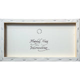 The rear of Andrew's painting. Andrew's signature hand-written title and trademark stamp of authenticity both sit directly on the canvas.
