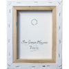 The rear of Andrew's canvas; raw, unprimed canvas, stapled onto stretchers bars, featuring Andrew's signature stamp and hand-written artwork title.