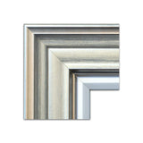 Close-up detail of the frame that comes with this painting. An elegant, bevelled outer frame sits around a simple, white inner frame.