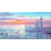 A close-up view of Andrew's canvas; his brushwork bringing the hazy morning sky and waters of the river thames vividly to life.