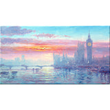 A close-up view of Andrew's canvas; his brushwork bringing the hazy morning sky and waters of the river thames vividly to life.