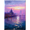 A close-up of Andrew's painting. A low sun casts the dome of St. Paul's Cathedral in silhouette, as golden light sparkles across the surface of the River Thames.